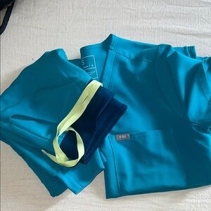 Figs Teal Scrub Set with Navy and Lime Accents